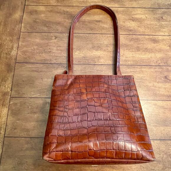 Valerie Stevens Alligator Embossed Handbag Brown Leather 0.01=S-1495 - Picture 2 of 11